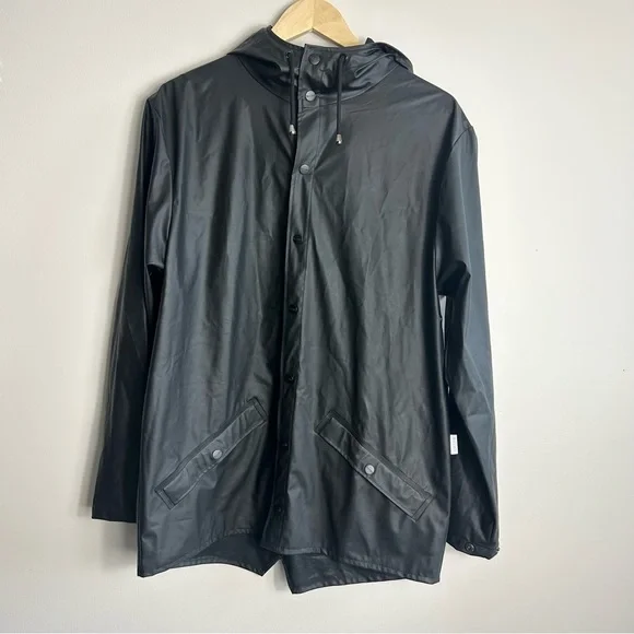 Rains Unisex Black Hooded Rain Jacket Size S-M - Picture 3 of 10